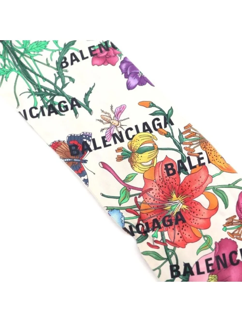 Gucci the Hacker Flora Print Silk Neck Bow the Project Floral Scarf White